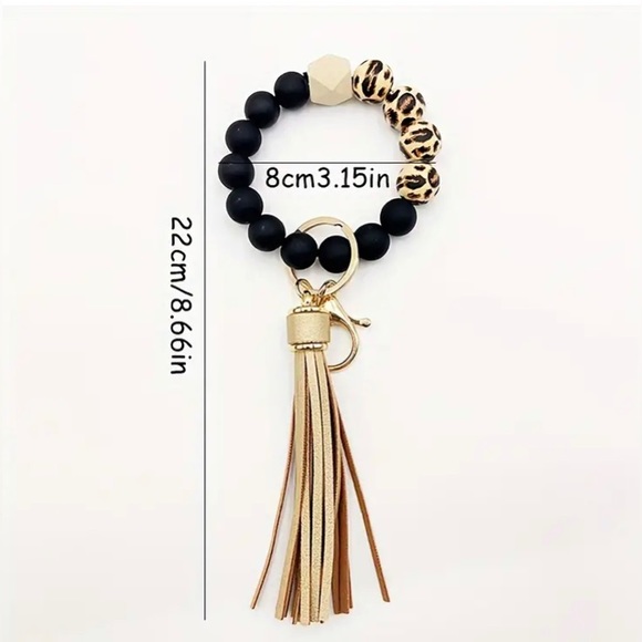 1pc Silicone Leopard Beaded Tassel  Keychain - Picture 3 of 6